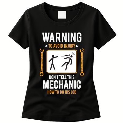 Funny Auto Mechanic Warning To Avoid Injury Mechanic Womens T-Shirt