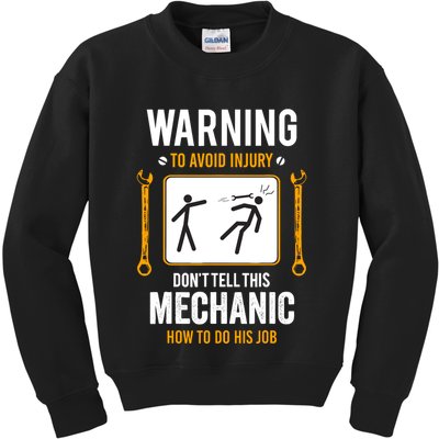 Funny Auto Mechanic Warning To Avoid Injury Mechanic Kids Sweatshirt