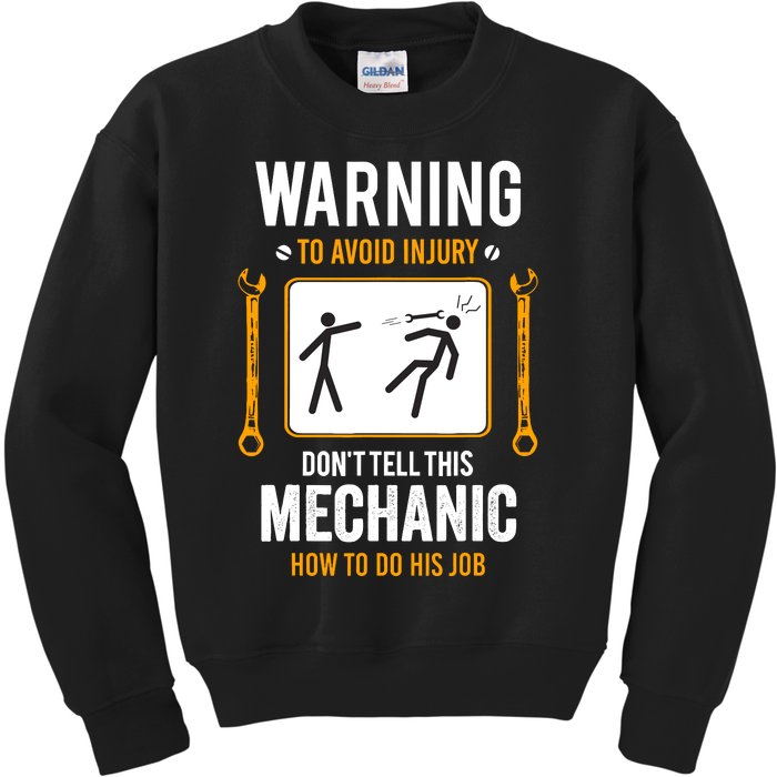 Funny Auto Mechanic Warning To Avoid Injury Mechanic Kids Sweatshirt