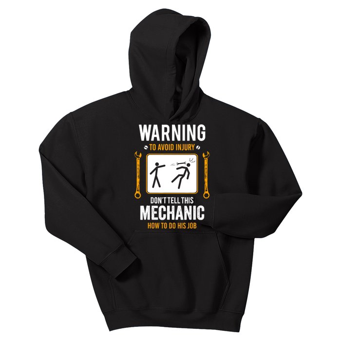 Funny Auto Mechanic Warning To Avoid Injury Mechanic Kids Hoodie