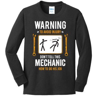 Funny Auto Mechanic Warning To Avoid Injury Mechanic Kids Long Sleeve Shirt