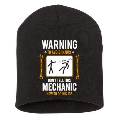 Funny Auto Mechanic Warning To Avoid Injury Mechanic Short Acrylic Beanie