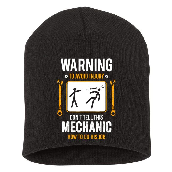 Funny Auto Mechanic Warning To Avoid Injury Mechanic Short Acrylic Beanie
