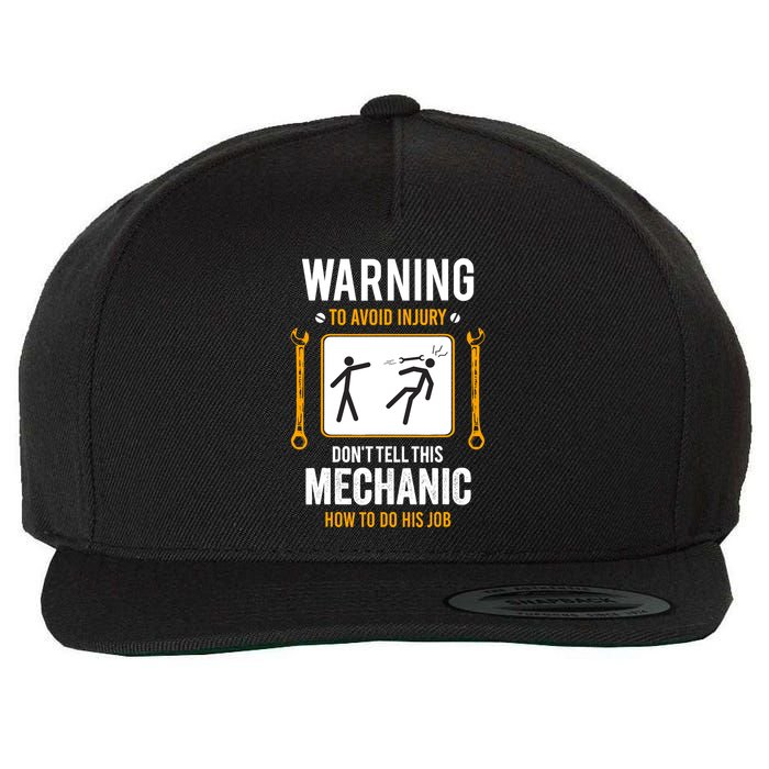Funny Auto Mechanic Warning To Avoid Injury Mechanic Wool Snapback Cap