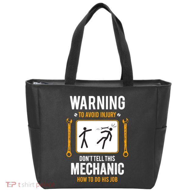 Funny Auto Mechanic Warning To Avoid Injury Mechanic Zip Tote Bag