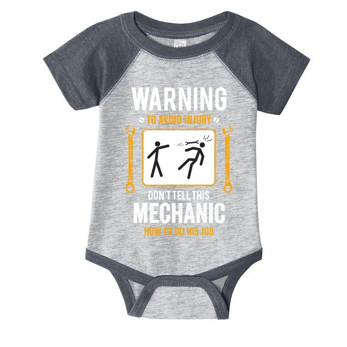 Funny Auto Mechanic Warning To Avoid Injury Mechanic Infant Baby Jersey Bodysuit