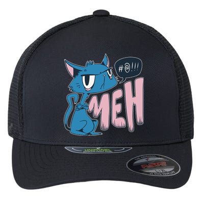 Funny Angry Meh Cat Comic Flexfit Unipanel Trucker Cap