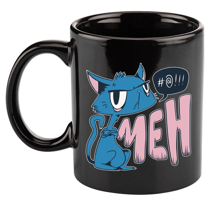Funny Angry Meh Cat Comic 11oz C Handle Ceramic Mug