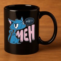 Funny Angry Meh Cat Comic 11oz C Handle Ceramic Mug