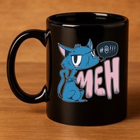 Funny Angry Meh Cat Comic 11oz C Handle Ceramic Mug