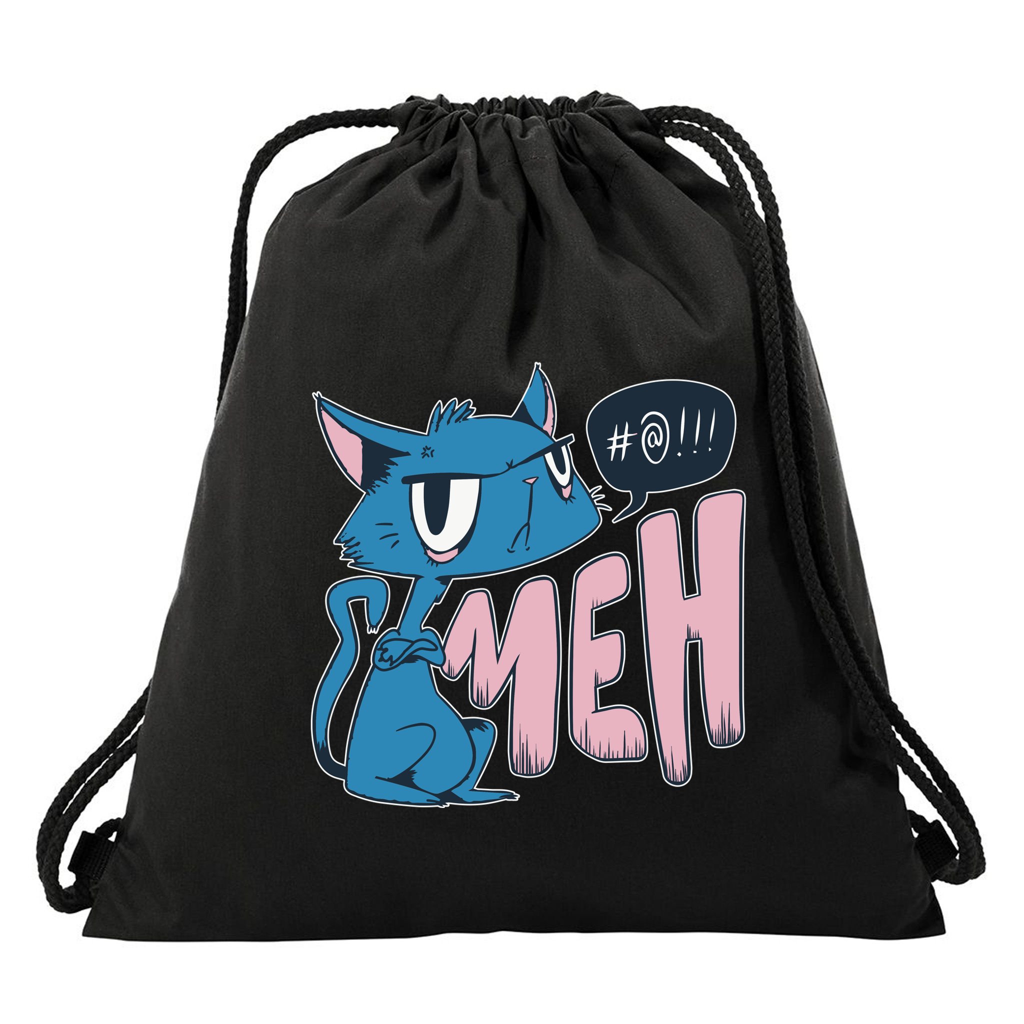Funny Angry Meh Cat Comic Drawstring Bag