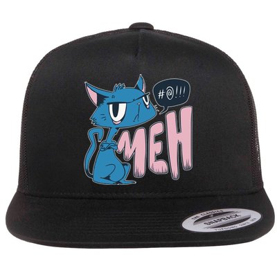 Funny Angry Meh Cat Comic Flat Bill Trucker Hat