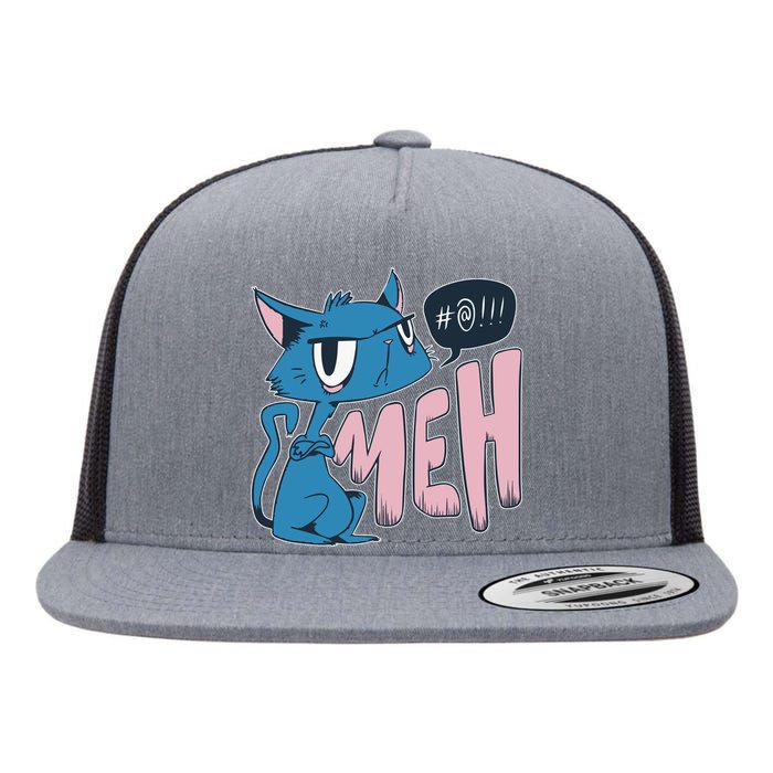 Funny Angry Meh Cat Comic Flat Bill Trucker Hat