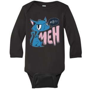 Funny Angry Meh Cat Comic Baby Long Sleeve Bodysuit