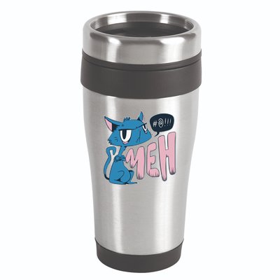 Funny Angry Meh Cat Comic 16oz Travel Tumbler