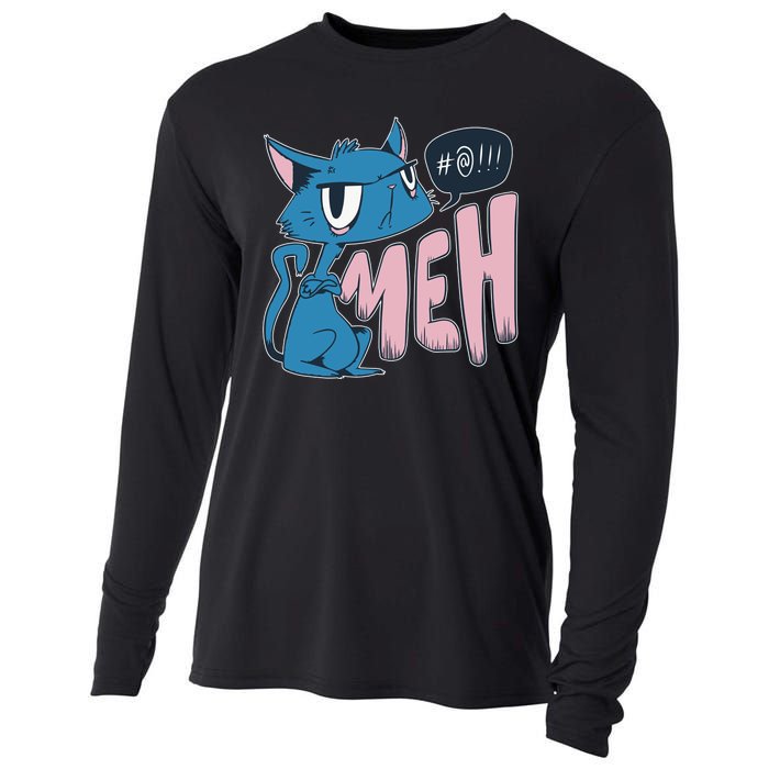 Funny Angry Meh Cat Comic Cooling Performance Long Sleeve Crew