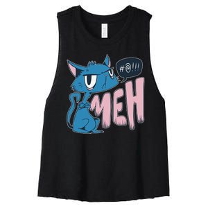 Funny Angry Meh Cat Comic Women's Racerback Cropped Tank