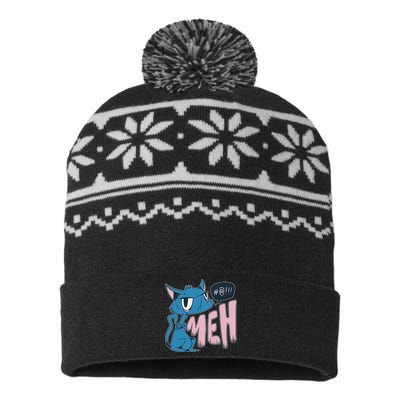 Funny Angry Meh Cat Comic USA-Made Snowflake Beanie