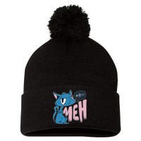 Funny Angry Meh Cat Comic Pom Pom 12in Knit Beanie