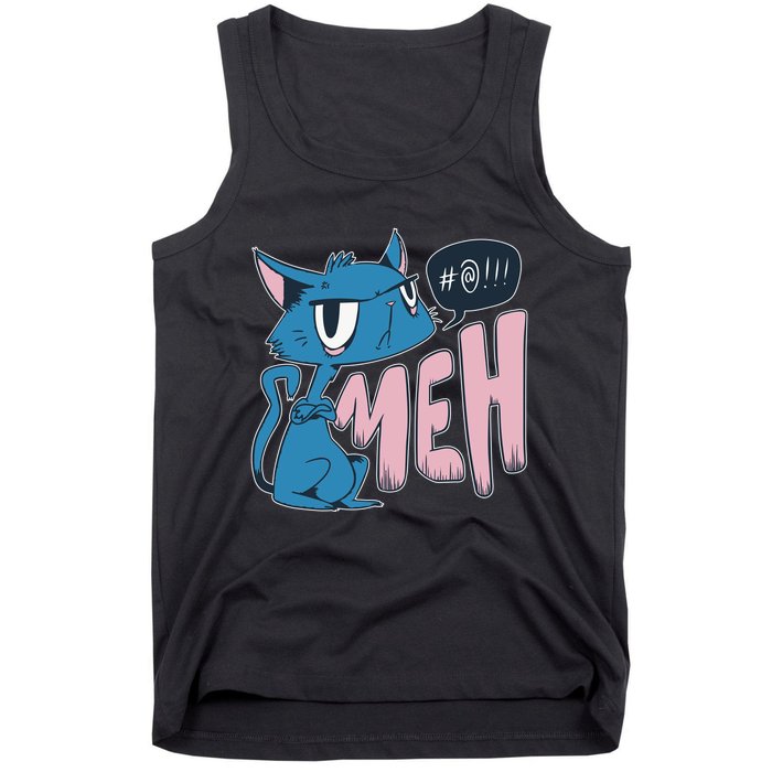 Funny Angry Meh Cat Comic Tank Top