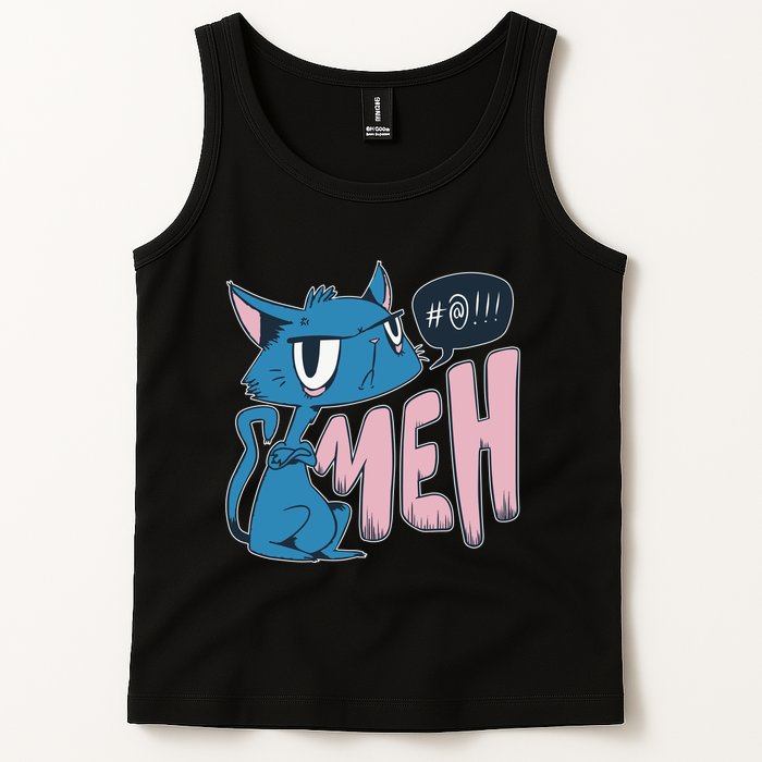 Funny Angry Meh Cat Comic Tank Top