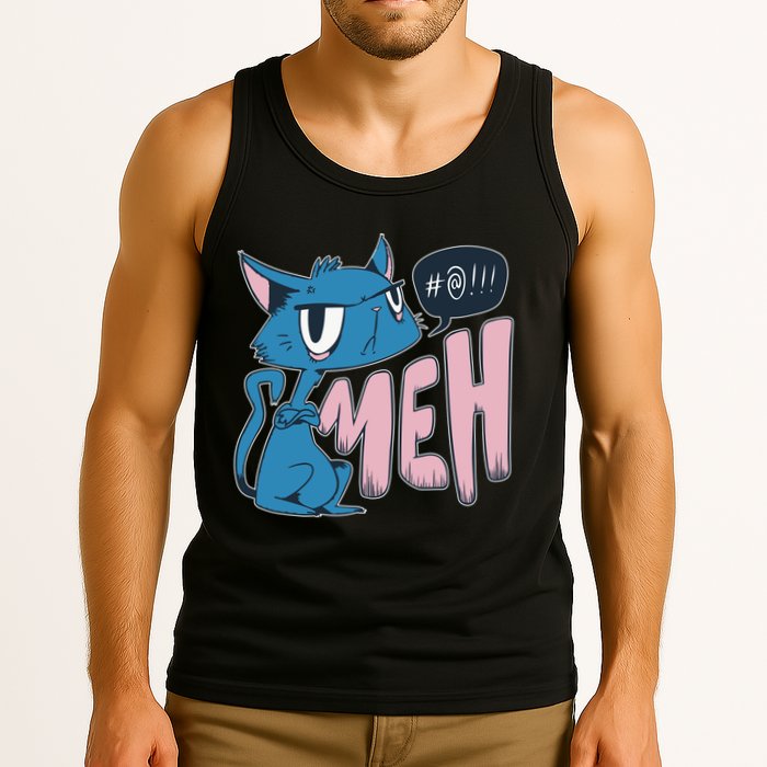 Funny Angry Meh Cat Comic Tank Top