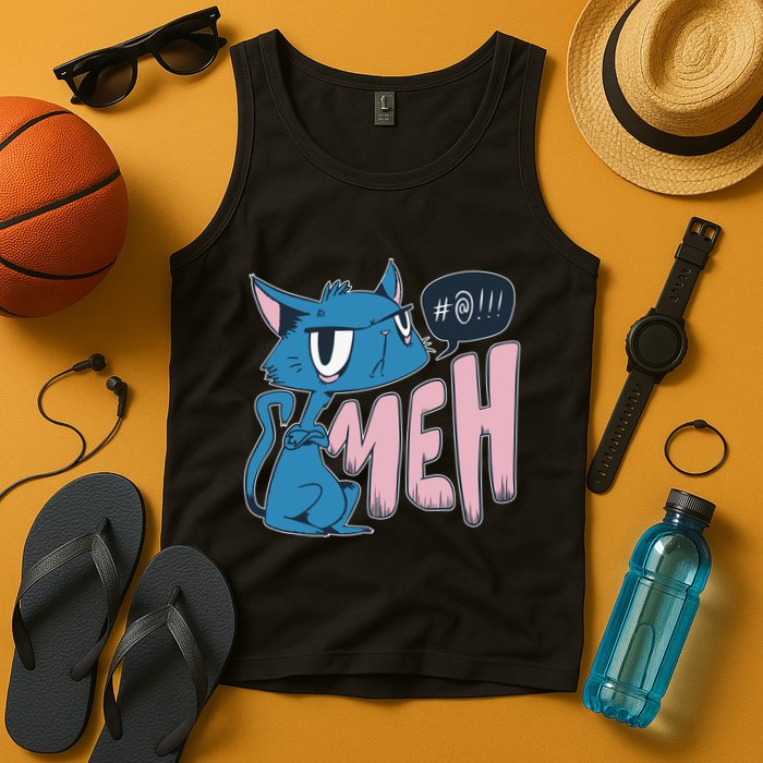 Funny Angry Meh Cat Comic Tank Top
