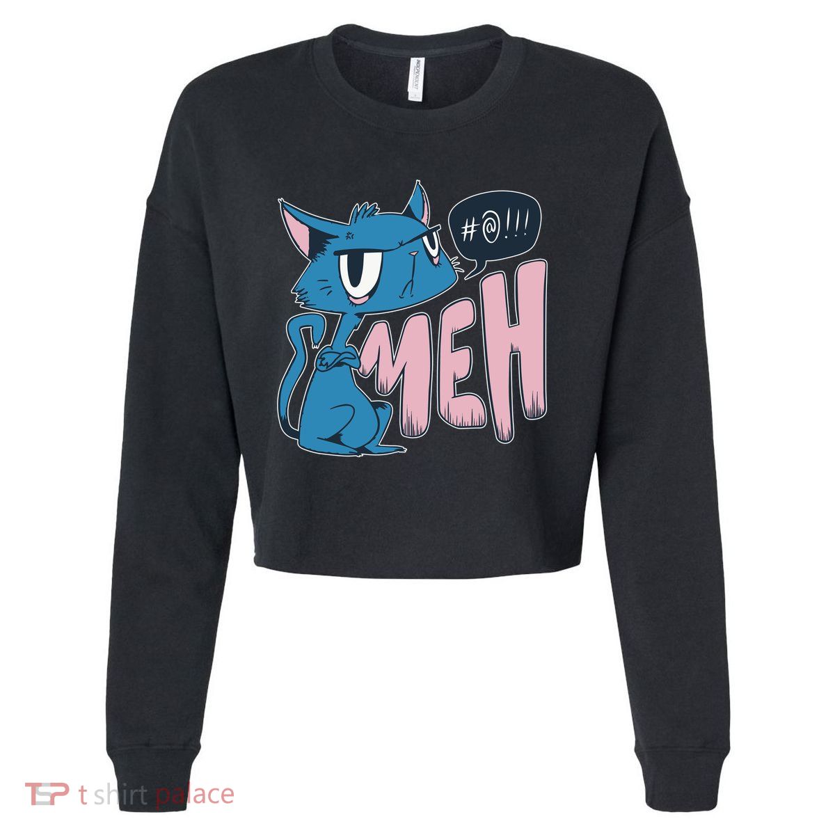 Funny Angry Meh Cat Comic Cropped Pullover Crew