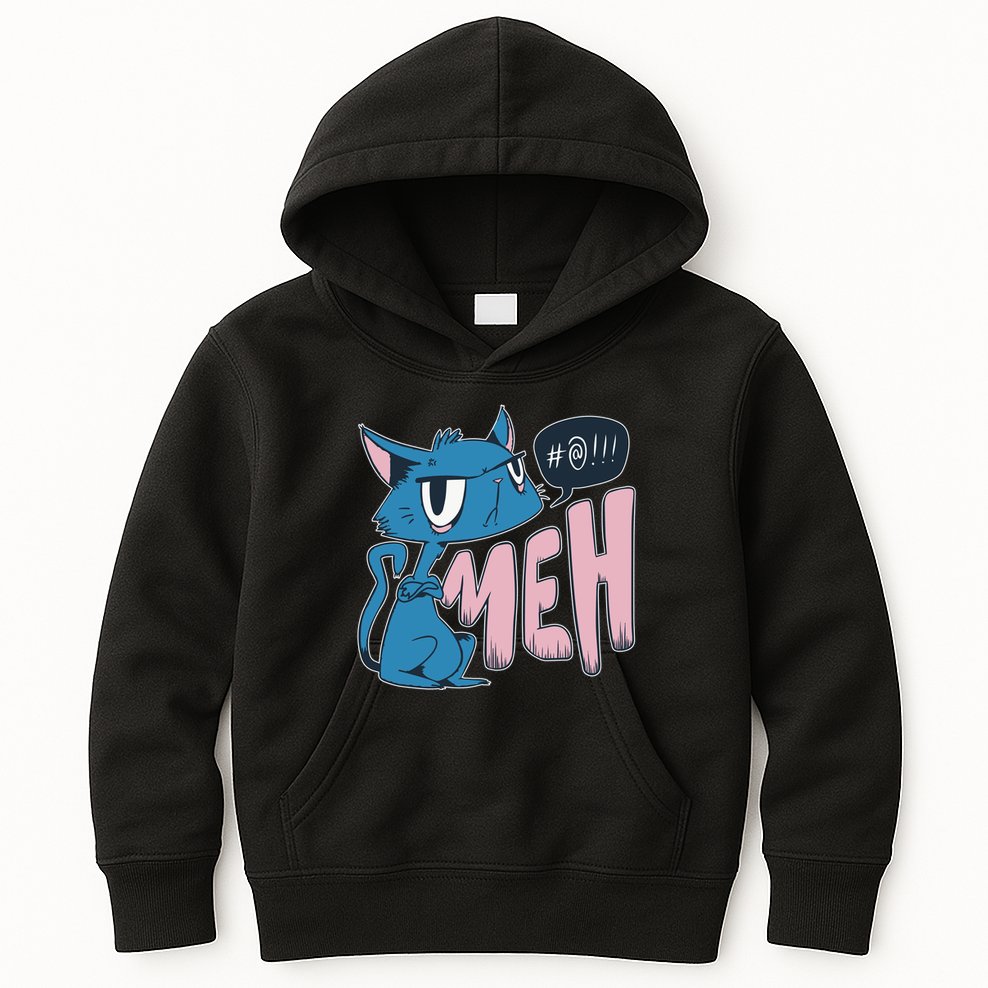 Funny Angry Meh Cat Comic Kids Hoodie