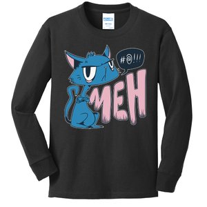 Funny Angry Meh Cat Comic Kids Long Sleeve Shirt