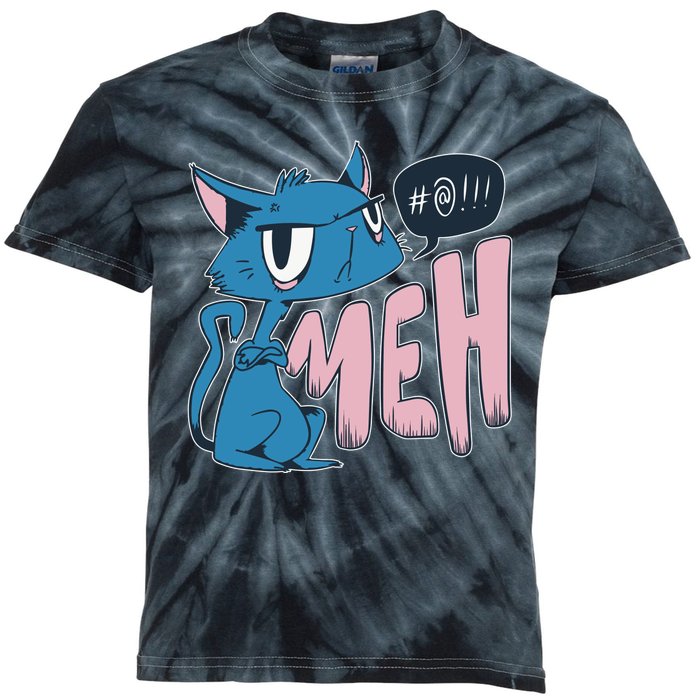 Funny Angry Meh Cat Comic Kids Tie-Dye T-Shirt