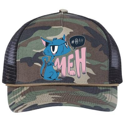 Funny Angry Meh Cat Comic Retro Rope Trucker Hat Cap