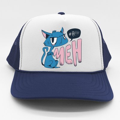 Funny Angry Meh Cat Comic Trucker Hat