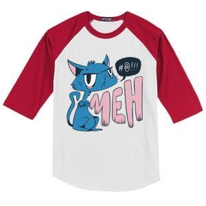 Funny Angry Meh Cat Comic Kids Colorblock Raglan Jersey