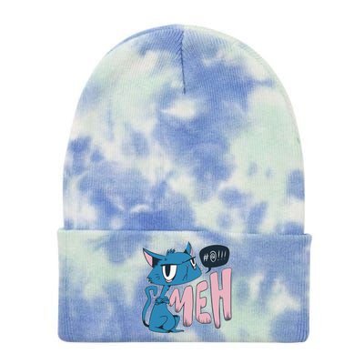 Funny Angry Meh Cat Comic Tie Dye 12in Knit Beanie