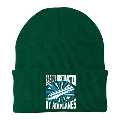 Funny Aircraft Mechanic Easily Distracted By Airplanes Gift Knit Cap Winter Beanie