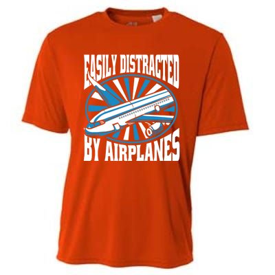 Funny Aircraft Mechanic Easily Distracted By Airplanes Gift Cooling Performance Crew T-Shirt