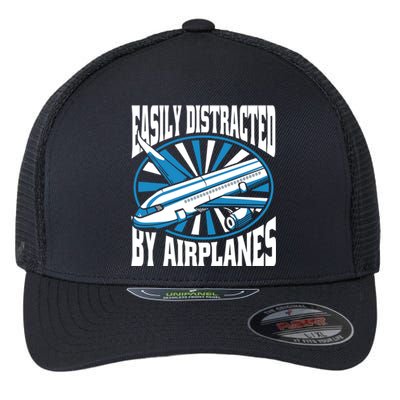 Funny Aircraft Mechanic Easily Distracted By Airplanes Gift Flexfit Unipanel Trucker Cap