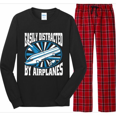 Funny Aircraft Mechanic Easily Distracted By Airplanes Gift Long Sleeve Pajama Set