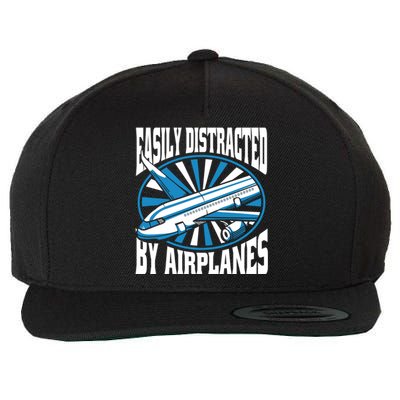 Funny Aircraft Mechanic Easily Distracted By Airplanes Gift Wool Snapback Cap