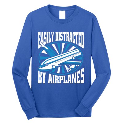 Funny Aircraft Mechanic Easily Distracted By Airplanes Gift Long Sleeve Shirt