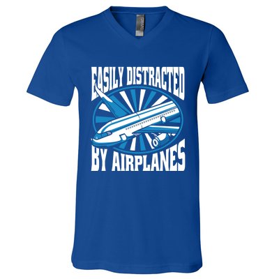 Funny Aircraft Mechanic Easily Distracted By Airplanes Gift V-Neck T-Shirt