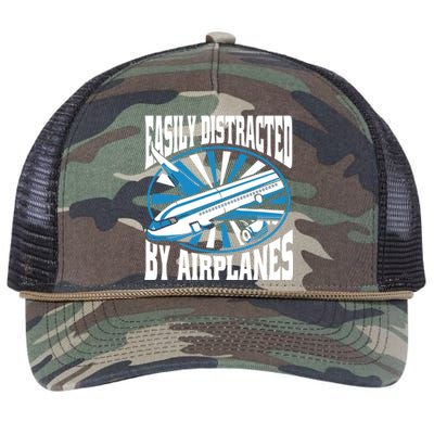 Funny Aircraft Mechanic Easily Distracted By Airplanes Gift Retro Rope Trucker Hat Cap