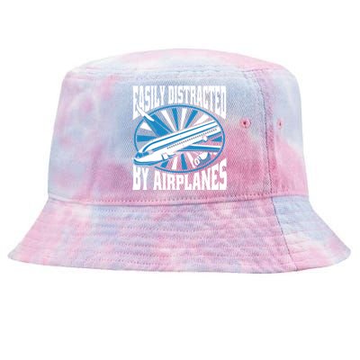 Funny Aircraft Mechanic Easily Distracted By Airplanes Gift Tie-Dyed Bucket Hat