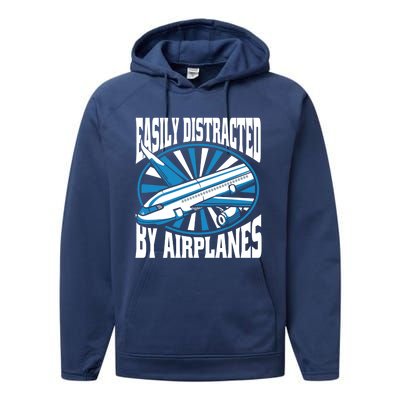 Funny Aircraft Mechanic Easily Distracted By Airplanes Gift Performance Fleece Hoodie