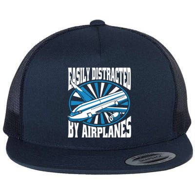 Funny Aircraft Mechanic Easily Distracted By Airplanes Gift Flat Bill Trucker Hat