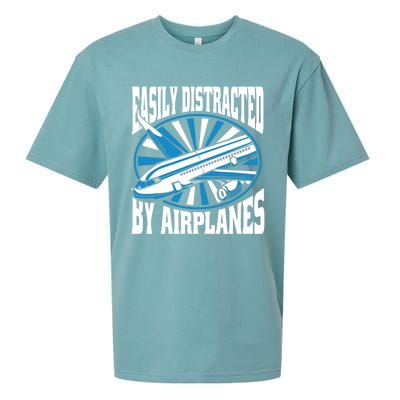 Funny Aircraft Mechanic Easily Distracted By Airplanes Gift Sueded Cloud Jersey T-Shirt