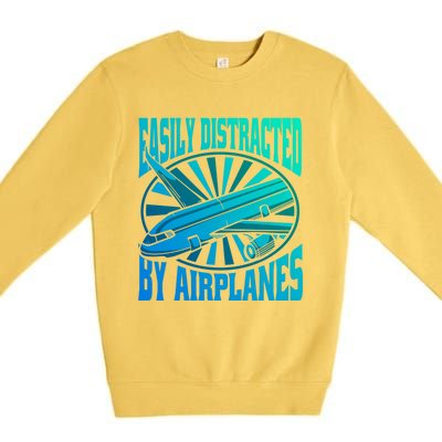 Funny Aircraft Mechanic Easily Distracted By Airplanes Gift Premium Crewneck Sweatshirt