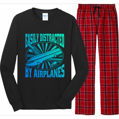 Funny Aircraft Mechanic Easily Distracted By Airplanes Gift Long Sleeve Pajama Set