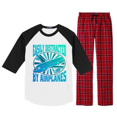 Funny Aircraft Mechanic Easily Distracted By Airplanes Gift Raglan Sleeve Pajama Set